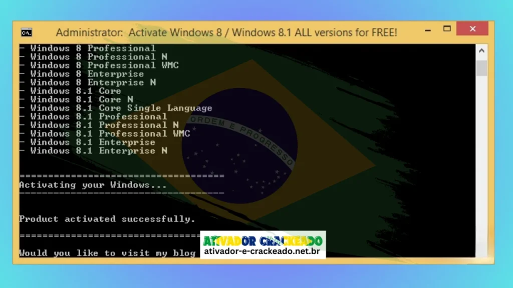 Ativação do produto Windows 88.1 bem-sucedida