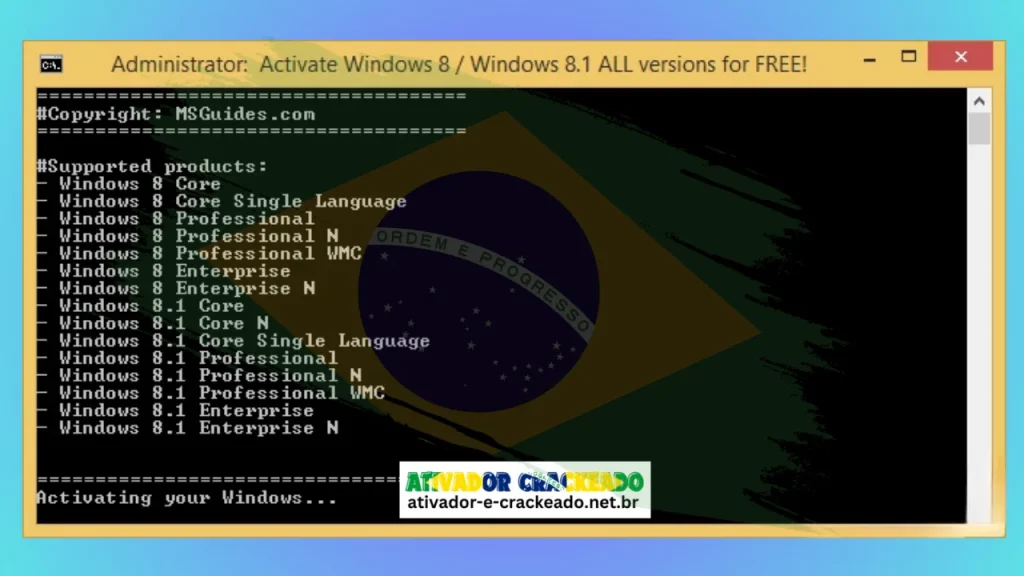 Progresso da ativação do Windows 88.1