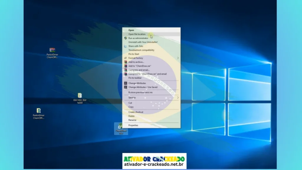 Clique com o botão direito no software “ChemDaraw 18.1” na tela principal - Selecione “Abrir local do arquivo”